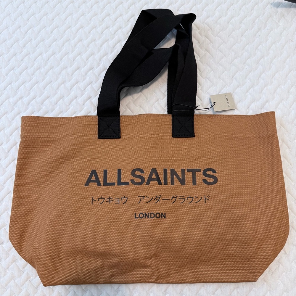 All Saints Camel Tote with Black Handles